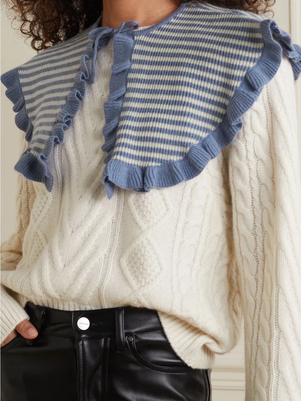 NWT Ganni Blue and White Striped Knit Cashmere & Wool Collar